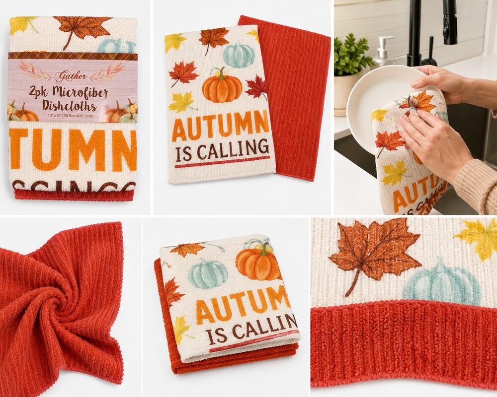 Gather 2-Pack Fall Microfiber Dishcloths 12" x 12"